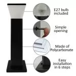 borne-potelet-noir-57cm-9w-led-5-teintes-900-lumens