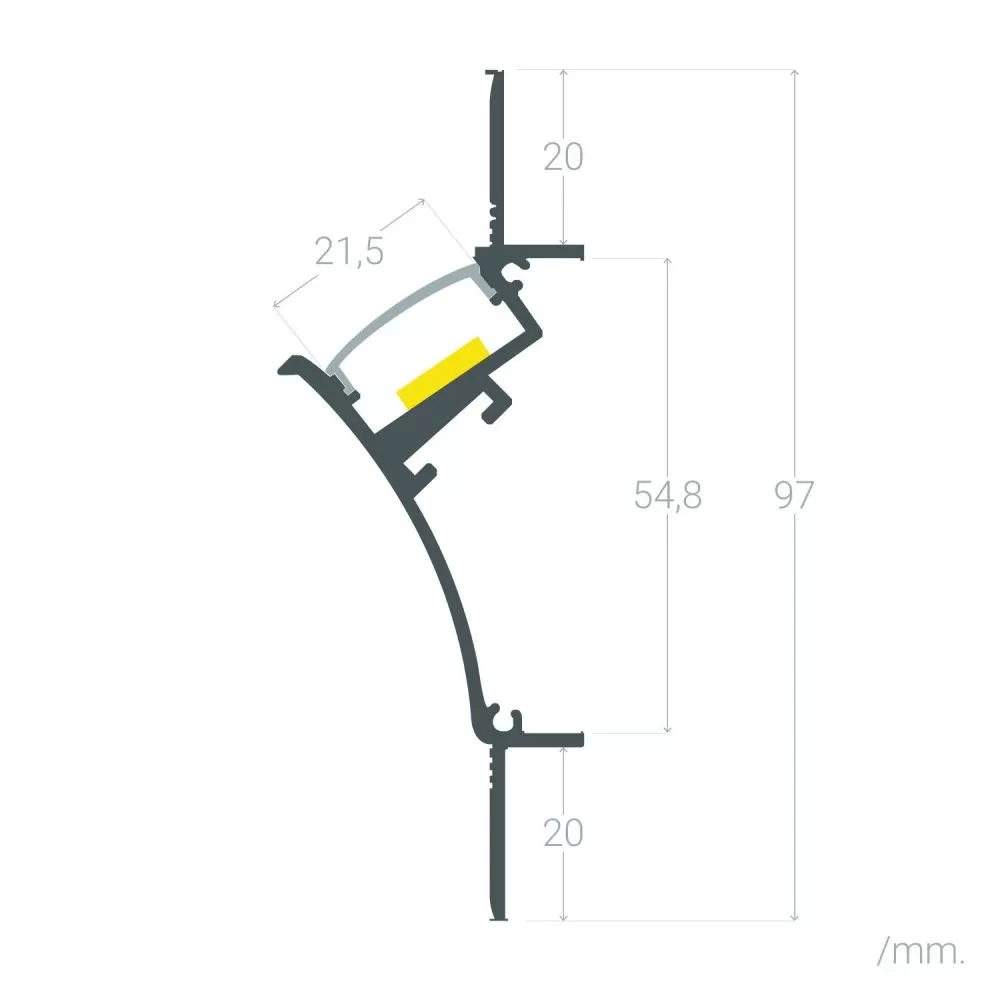 Profilé Aluminium ruban encastrable de sol avec diffuseur Continu pour Ruban LED