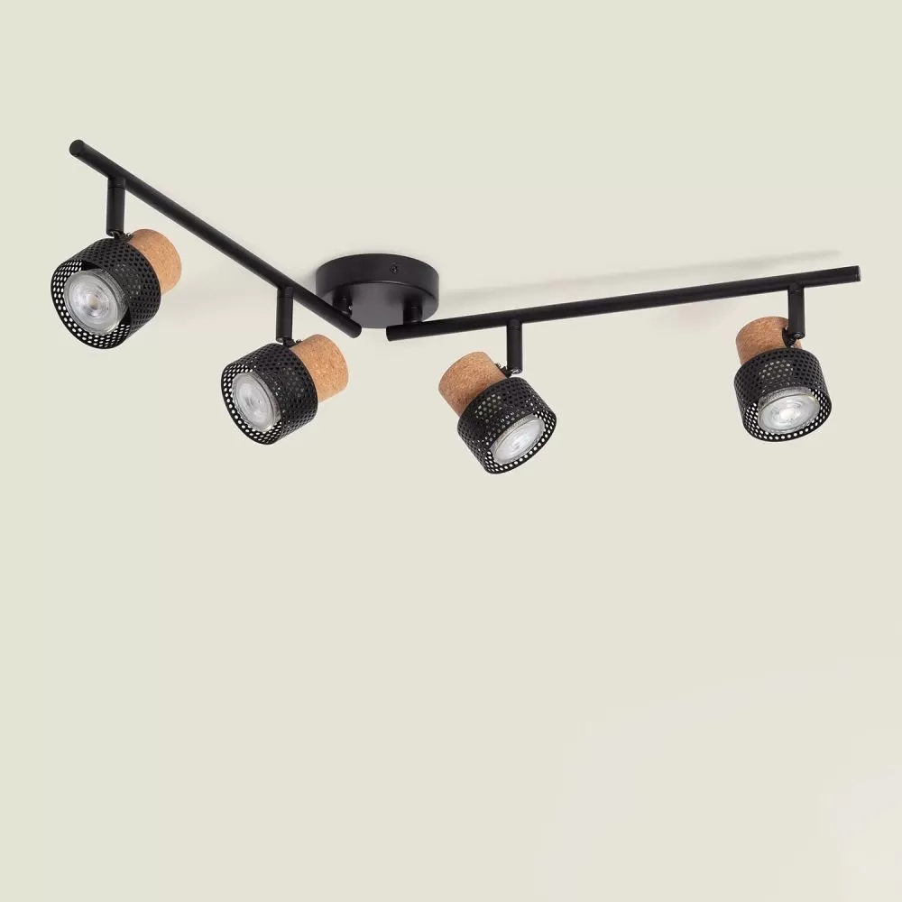 applique-plafonnier-spot-orientable-quatres-gu10-metal-et-bois