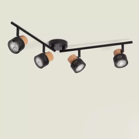 applique-plafonnier-spot-orientable-quatres-gu10-metal-et-bois