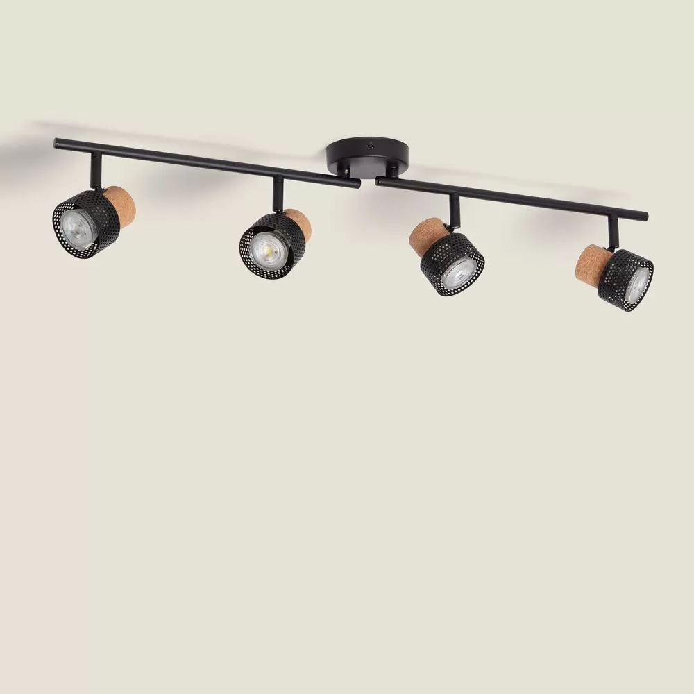 applique-plafonnier-spot-orientable-quatres-gu10-metal-et-bois