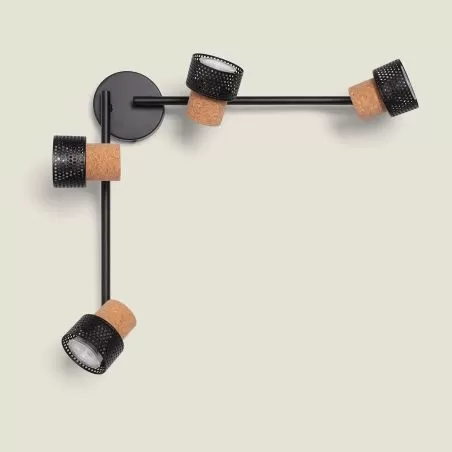 applique-plafonnier-spot-orientable-quatres-gu10-metal-et-bois