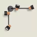 applique-plafonnier-spot-orientable-quatres-gu10-metal-et-bois