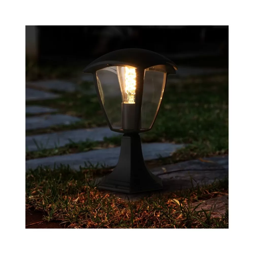 borne-potelet-exterieur-lanterne-28cm-noire-culot-e27