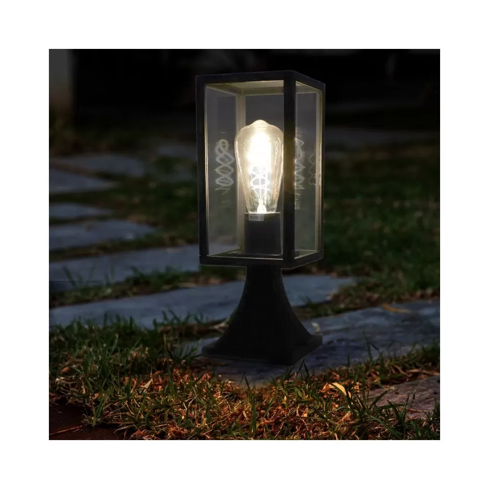 borne-potelet-exterieur-lanterne-28cm-noire-culot-e27