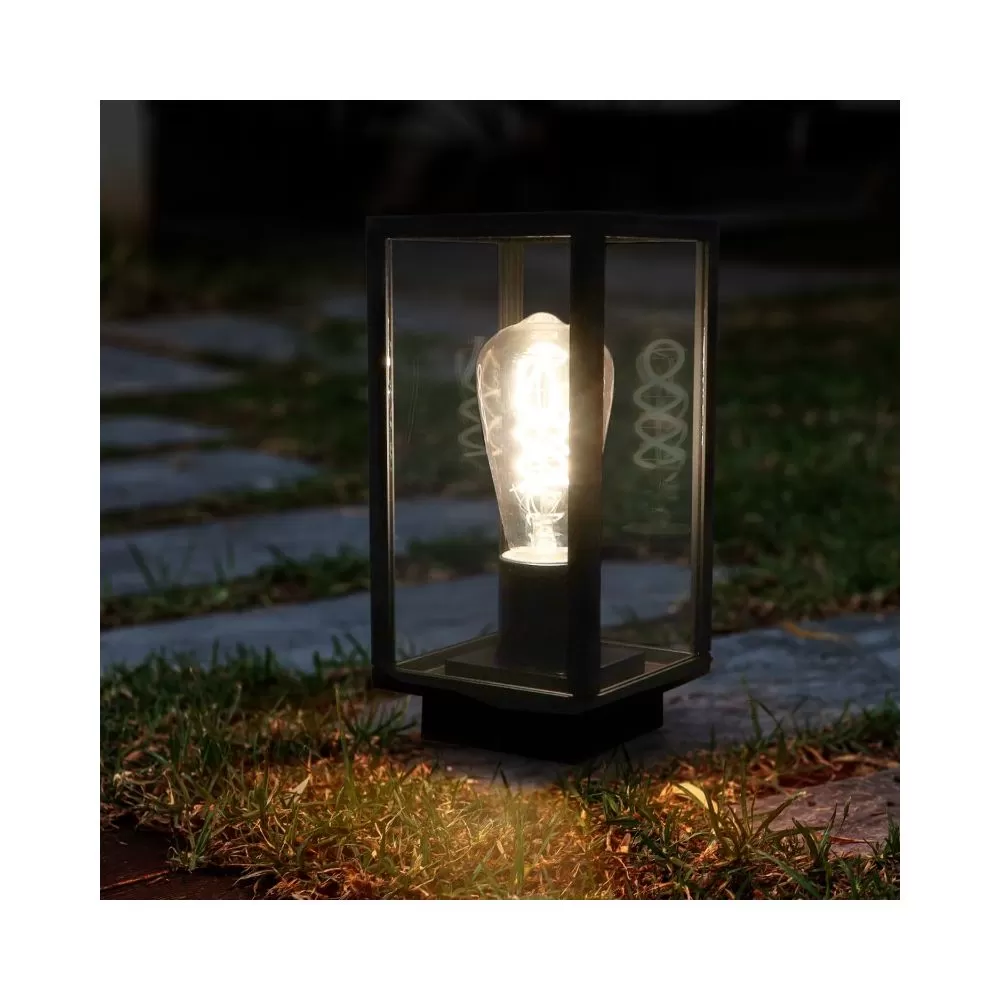 borne-potelet-exterieur-lanterne-28cm-noire-culot-e27