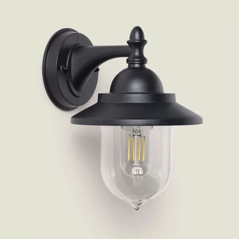 applique-murale-noire-culot-e27-metal-noir-et-boule-verre-dore