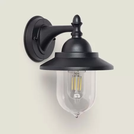 applique-murale-noire-culot-e27-metal-noir-et-boule-verre-dore