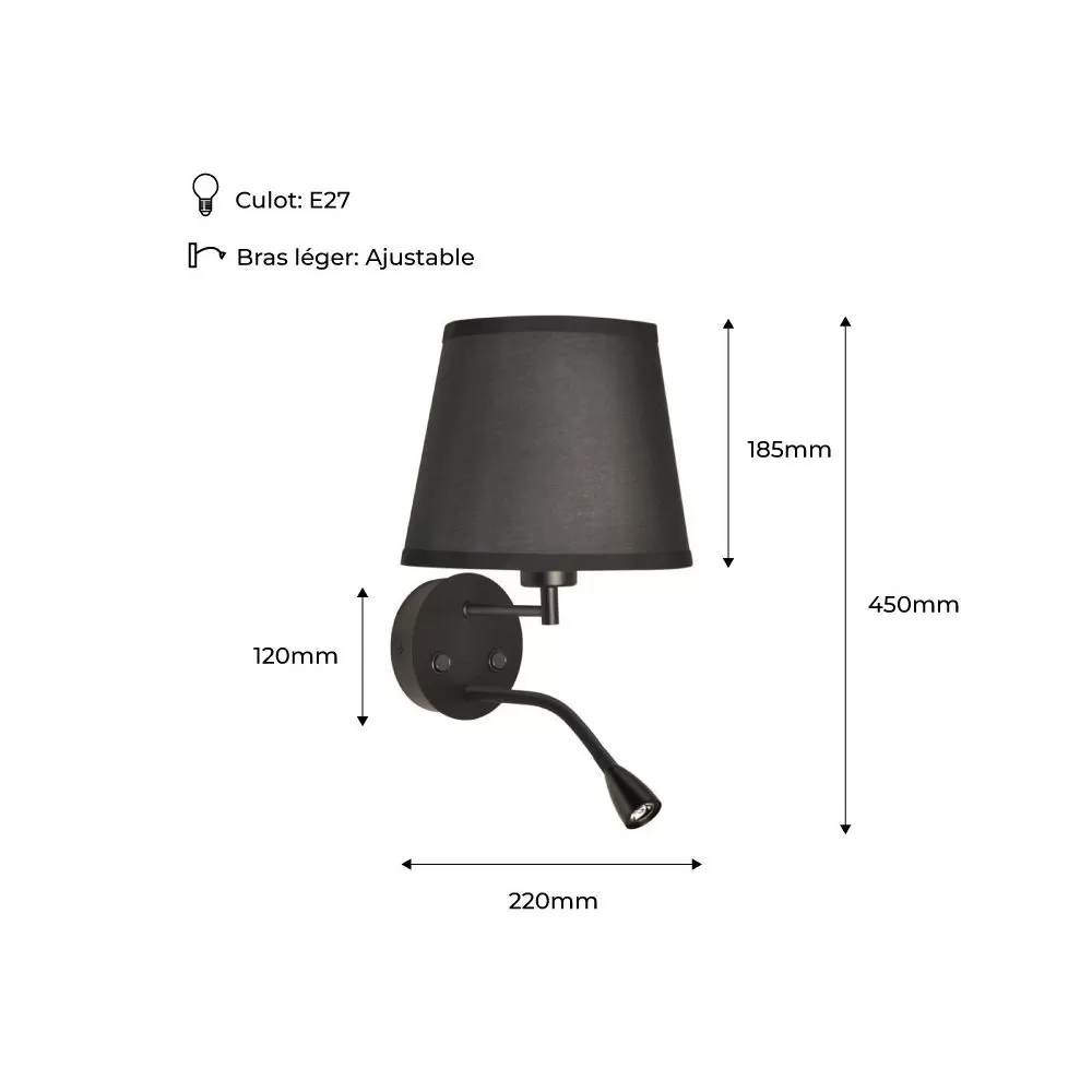 applique-murale-liseuse-led-avec-interrupteur-spot-patere-orientable-noire