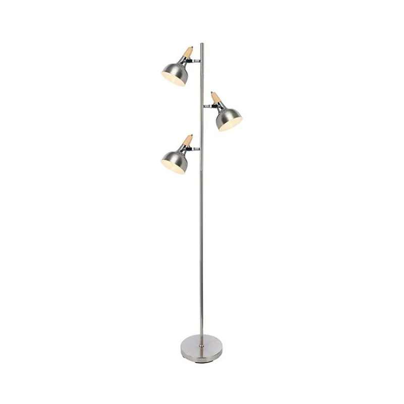 lampadaire lampe a poser 3 tetes orientable bois et acier-culot e14