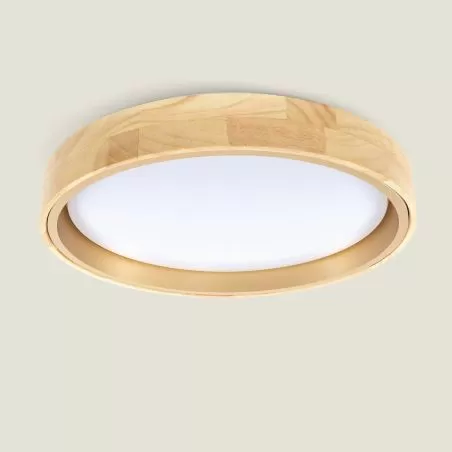 plafonnier-led-cct-24w-rond-40cm-saillie-bois-2700lm