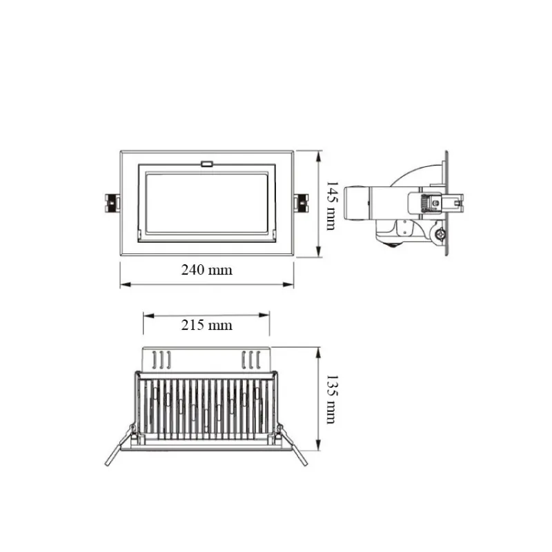 led encastrable orientable rectangulaire noir type halogene iodure 240x145mm-3300 lumens-300w