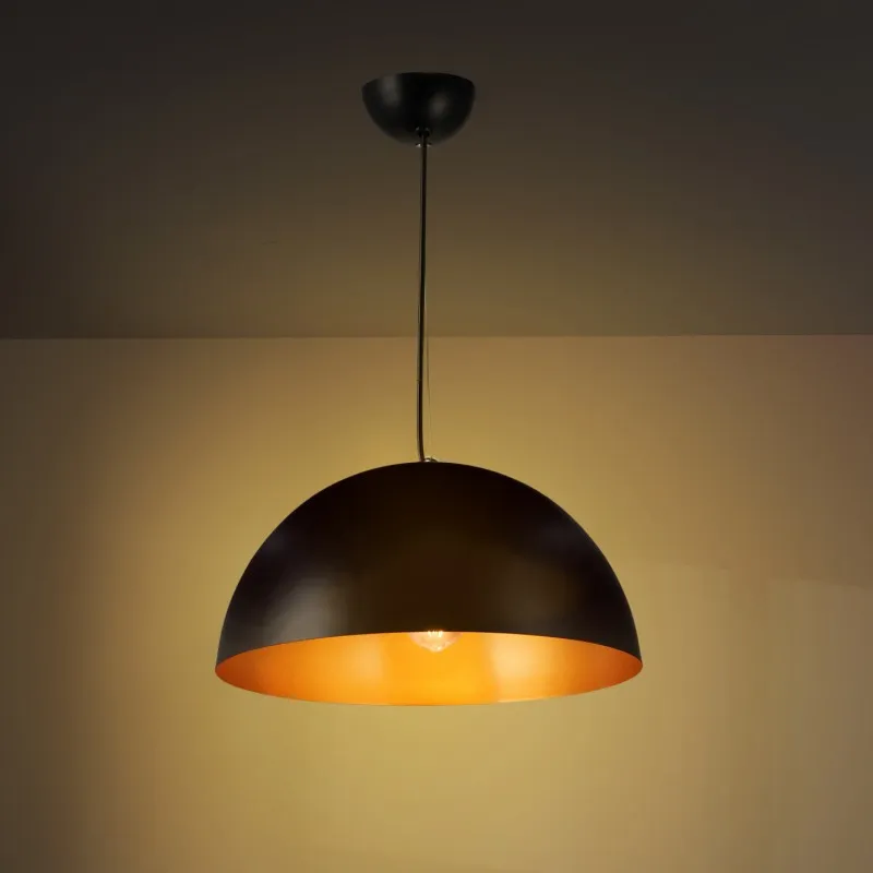 Suspension luminaire suspendu acier noir culot e27 cloche doré 40cm
