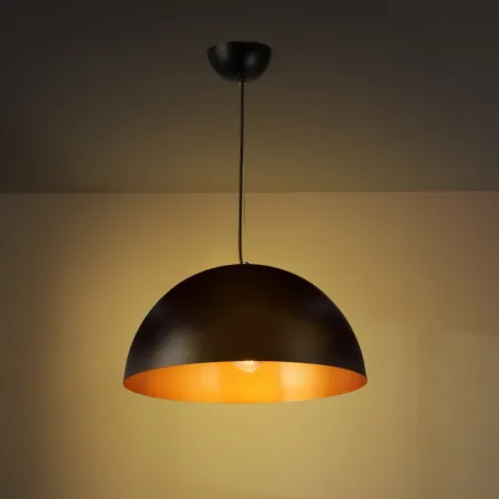 Suspension luminaire suspendu acier noir culot e27 cloche doré 40cm