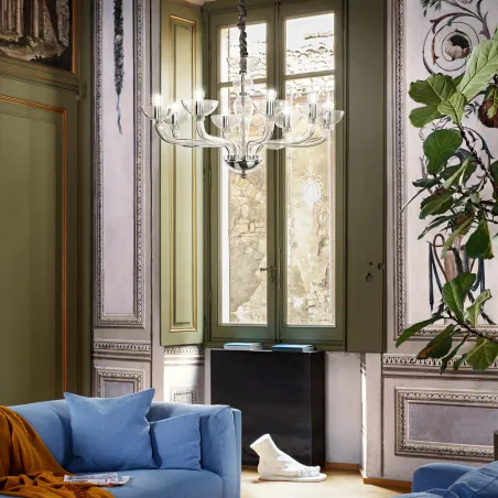 Lustre Casanova SP8 Transparent 8 Flammes E14 – Suspension Design Verre Soufflé