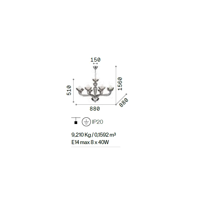 Lustre Casanova SP8 Transparent 8 Flammes E14 – Suspension Design Verre Soufflé