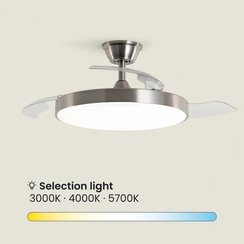 Plafonnier Ventilateur LED 30W CCT Ø100 cm – Pales Rétractables, Télécommande et Mode Été/Hiver