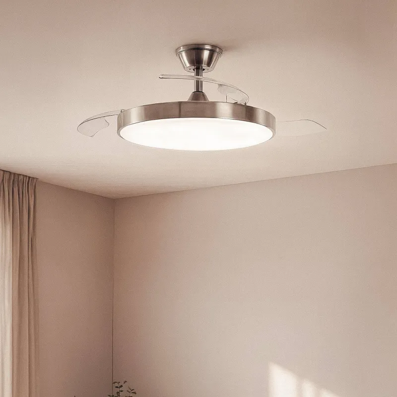 Plafonnier Ventilateur LED 30W CCT Ø100 cm – Pales Rétractables, Télécommande et Mode Été/Hiver