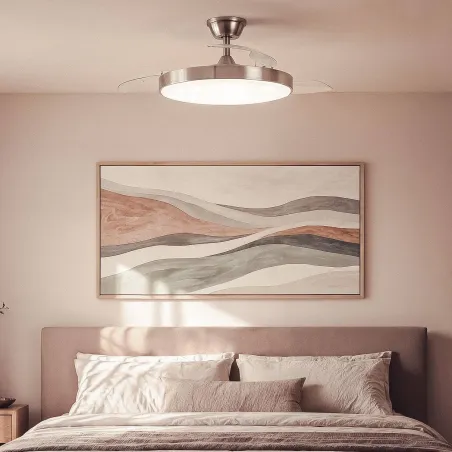 Plafonnier Ventilateur LED 30W CCT Ø100 cm – Pales Rétractables, Télécommande et Mode Été/Hiver