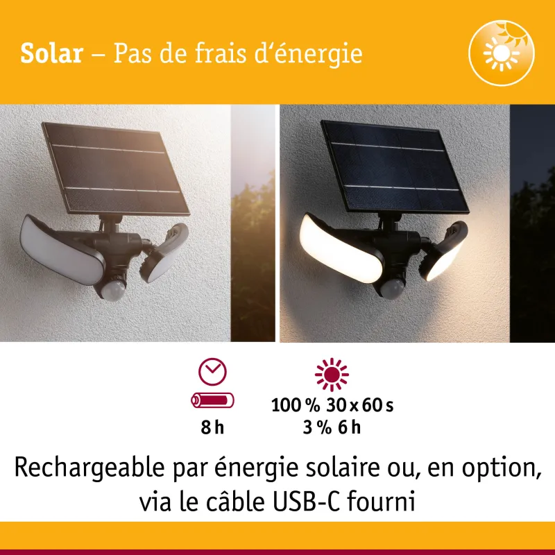 Applique Solaire LED SONLIG 2200 Lumens IP65 avec Détecteur de Mouvement et Capteur Crépusculaire