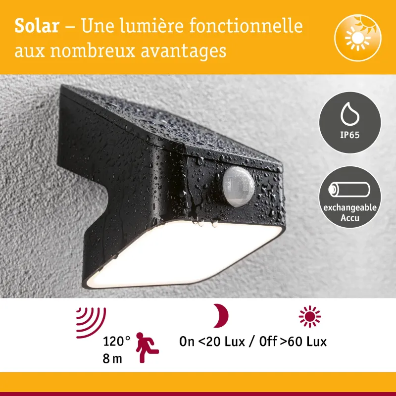 Applique Solaire LESLY Détecteur de Mouvement Infrarouge et Crépusculaire IP65 | Éclairage Extérieur LED Autonome