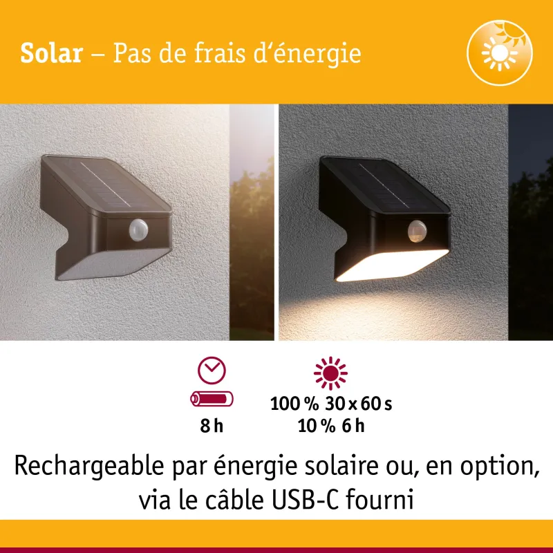 Applique Solaire LESLY Détecteur de Mouvement Infrarouge et Crépusculaire IP65 | Éclairage Extérieur LED Autonome