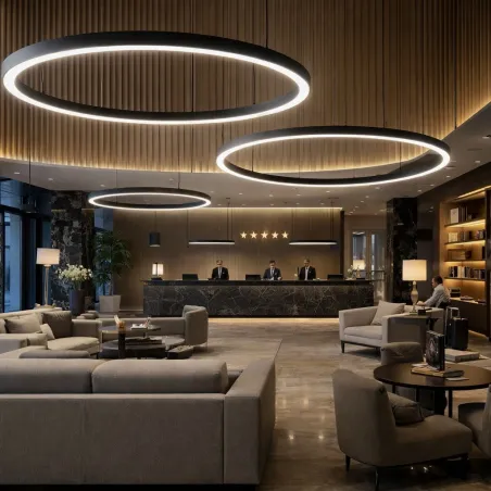 Suspension LED Cercle Noir 90 cm – 38W 4500 Ll push dali | Luminaire Design Moderne Bureau, Commerce et Intérieur Professionnel