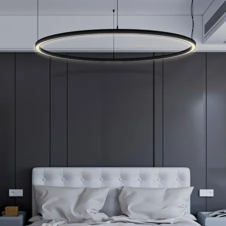 Suspension LED Cercle Noir 120 cm – 56W 7500 Lumens | Luminaire Design Moderne Bureau, Commerce et Intérieur Professionnel