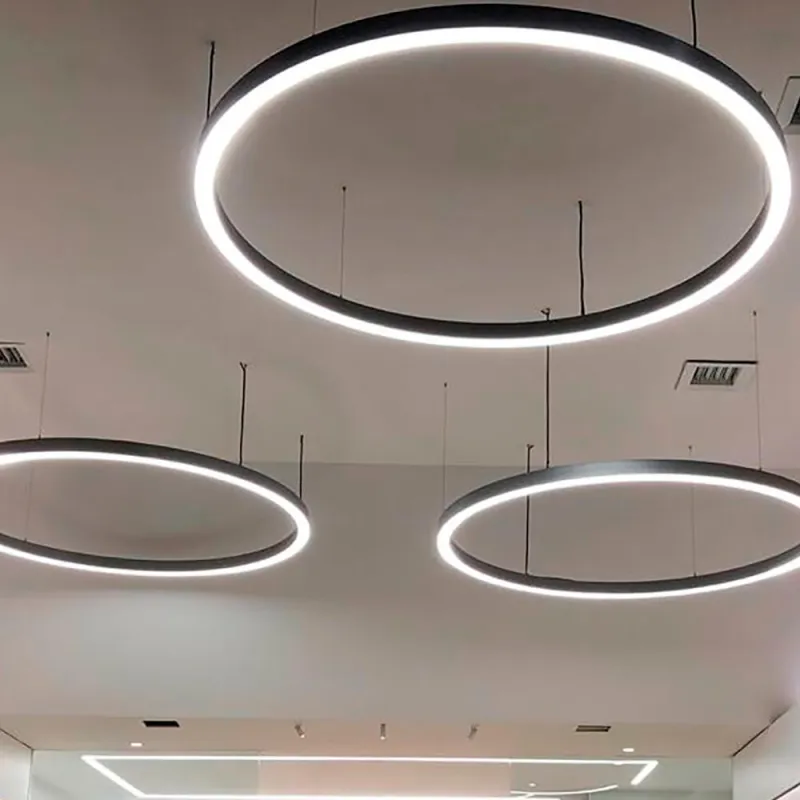 Suspension LED Cercle Noir 120 cm – 56W 7500 Lumens | Luminaire Design Moderne Bureau, Commerce et Intérieur Professionnel