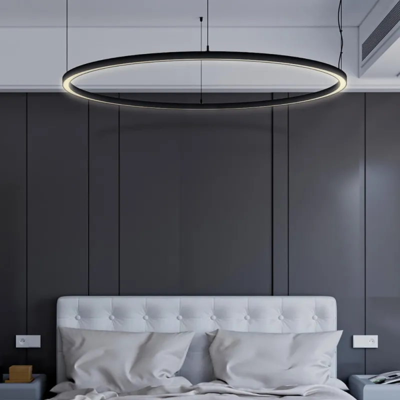 Suspension LED Cercle Noir 120 cm – 56W 7500 Lumens | Luminaire Design Moderne Bureau, Commerce et Intérieur Professionnel