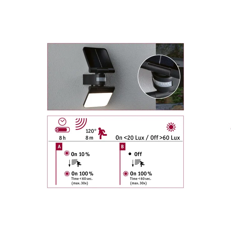 Applique solaire LED 1000 lm avec détecteur de mouvement IP65 - LESLA 3000K