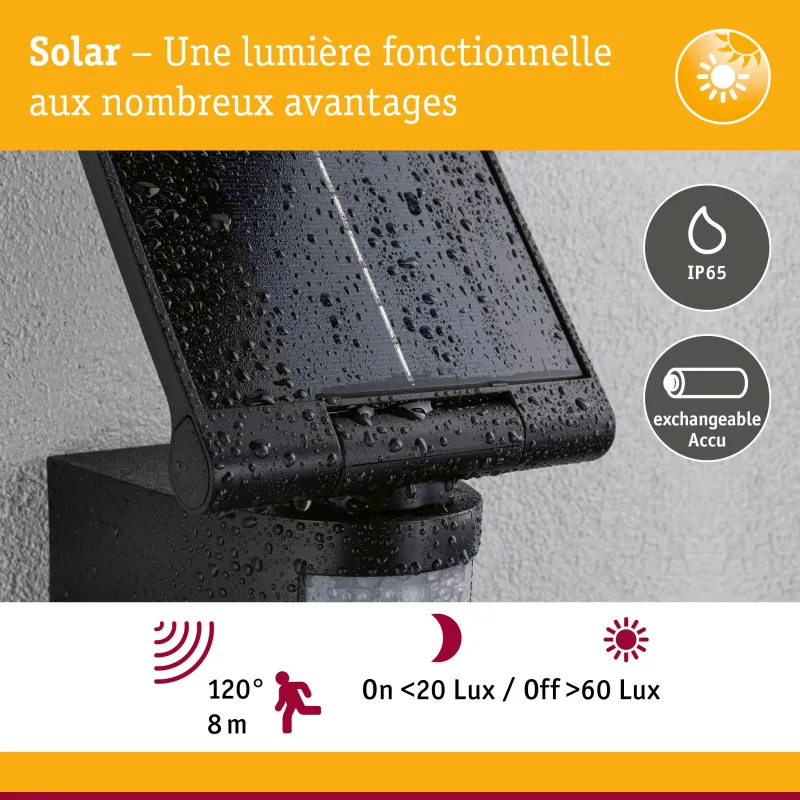 Applique solaire LED 1000 lm avec détecteur de mouvement IP65 - LESLA 3000K