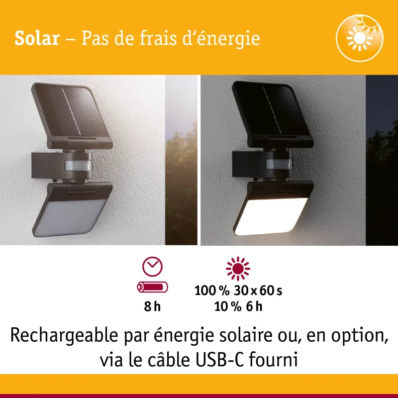Applique solaire LED 1000 lm avec détecteur de mouvement IP65 - LESLA 3000K