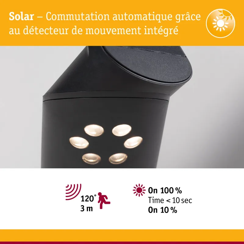 Borne solaire ILIAS 100 lm avec détecteur de mouvement IP44 3000K