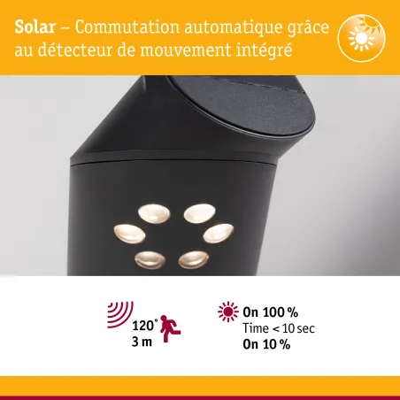 Borne solaire ILIAS 100 lm avec détecteur de mouvement IP44 3000K