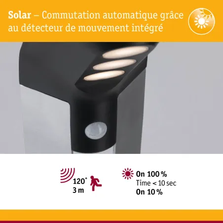 Borne solaire SOLEY 100 lm détecteur de mouvement IP44 anthracite