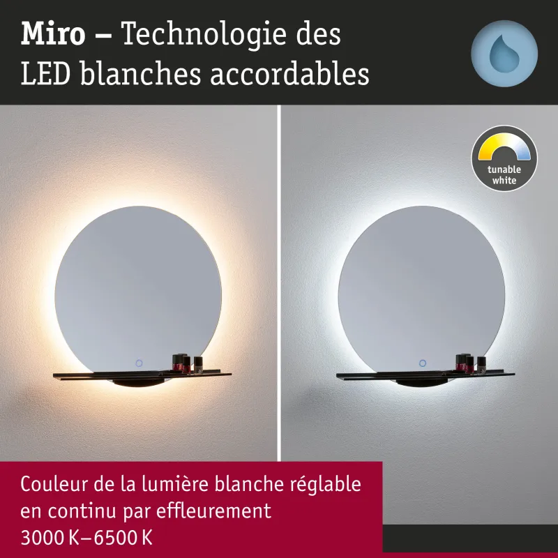 Miroir lumineux LED MIRO noir mat 500 lm IP44 Tunable White salle de bain