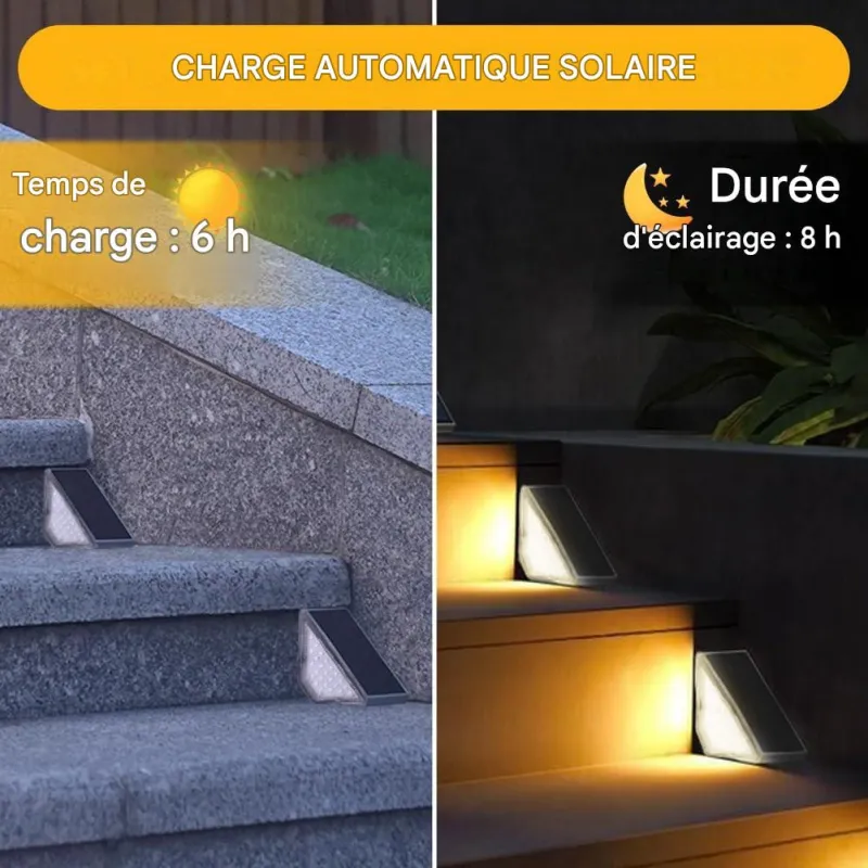 Éclairage solaire d'escalier LED extérieur – Balisage marche jardin IP65 automatique