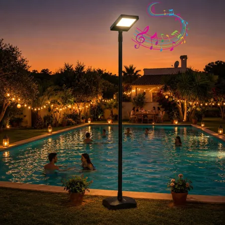 Lampadaire LED solaire Bluetooth 250 cm 2800 lm 3CCT avec détecteur PIR et télécommande IP65