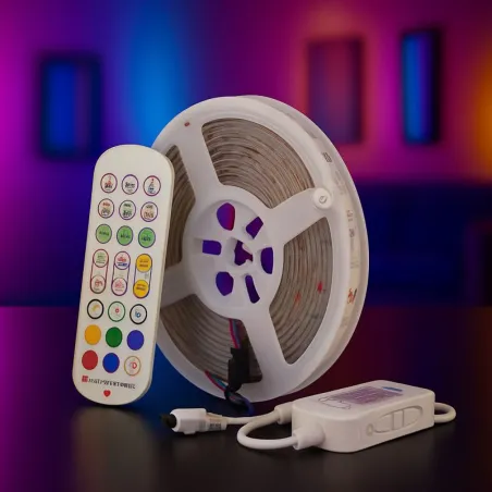 Kit Ruban LED RGB 3 m prêt à l'emploi – Éclairage LED multicolore avec télécommande pour décoration intérieure