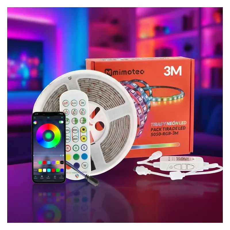 Kit Ruban LED RGB 3 m prêt à l'emploi – Éclairage LED multicolore avec télécommande pour décoration intérieure