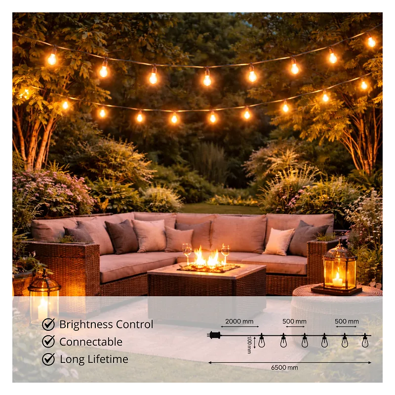 Guirlande LED Guinguette 10 Ampoules 6,5m Blanc Chaud 2700K 220V – Éclairage Terrasse et Jardin