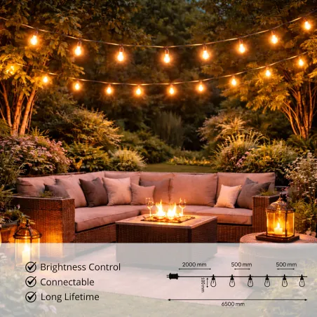 Guirlande LED Guinguette 10 Ampoules 6,5m Blanc Chaud 2700K 220V – Éclairage Terrasse et Jardin