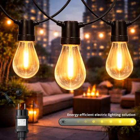 Guirlande LED Guinguette 10 Ampoules 6,5m Blanc Chaud 2700K 220V – Éclairage Terrasse et Jardin