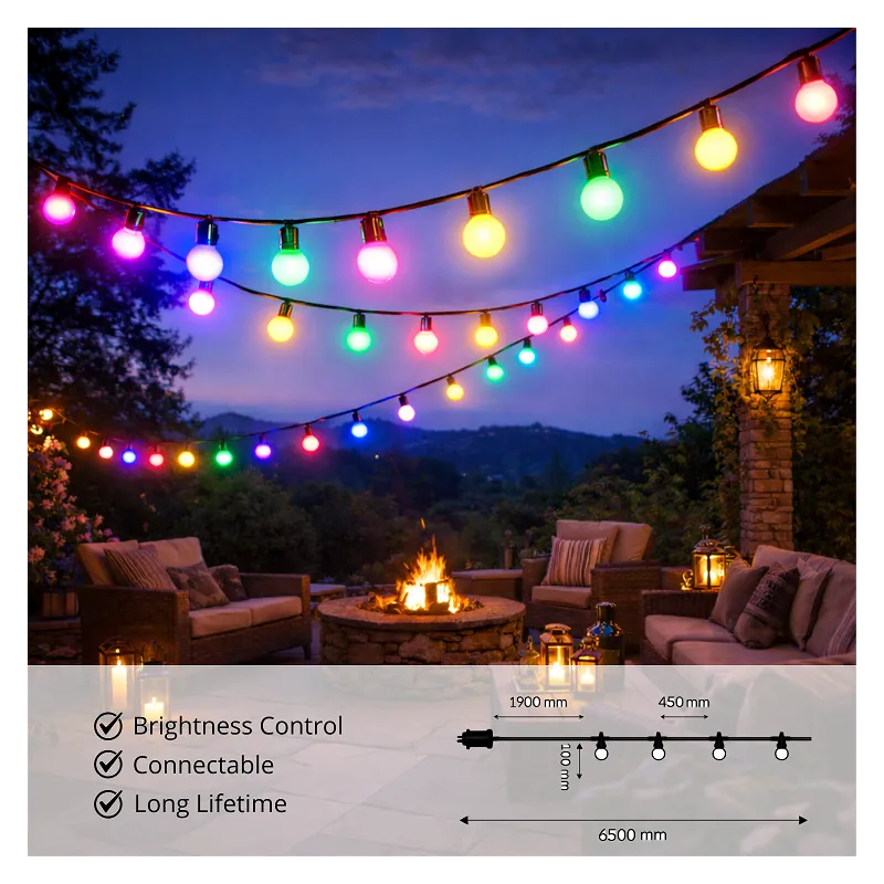 Guirlande LED RGBW 10 ampoules 6,5 m 220V – Éclairage multicolore avec blanc chaud pour extérieur