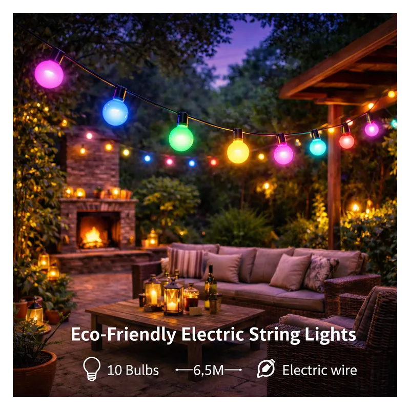 Guirlande LED RGBW 10 ampoules 6,5 m 220V – Éclairage multicolore avec blanc chaud pour extérieur