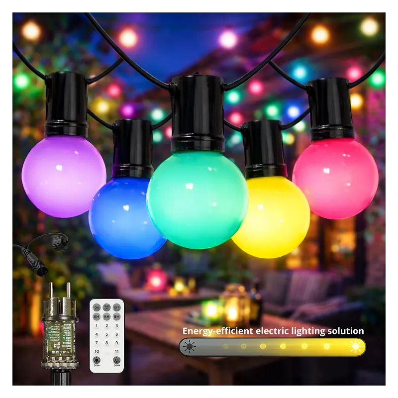 Guirlande LED RGBW 10 ampoules 6,5 m 220V – Éclairage multicolore avec blanc chaud pour extérieur