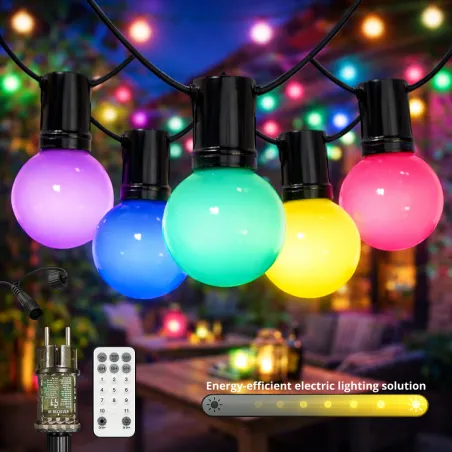 Guirlande LED RGBW 10 ampoules 6,5 m 220V – Éclairage multicolore avec blanc chaud pour extérieur