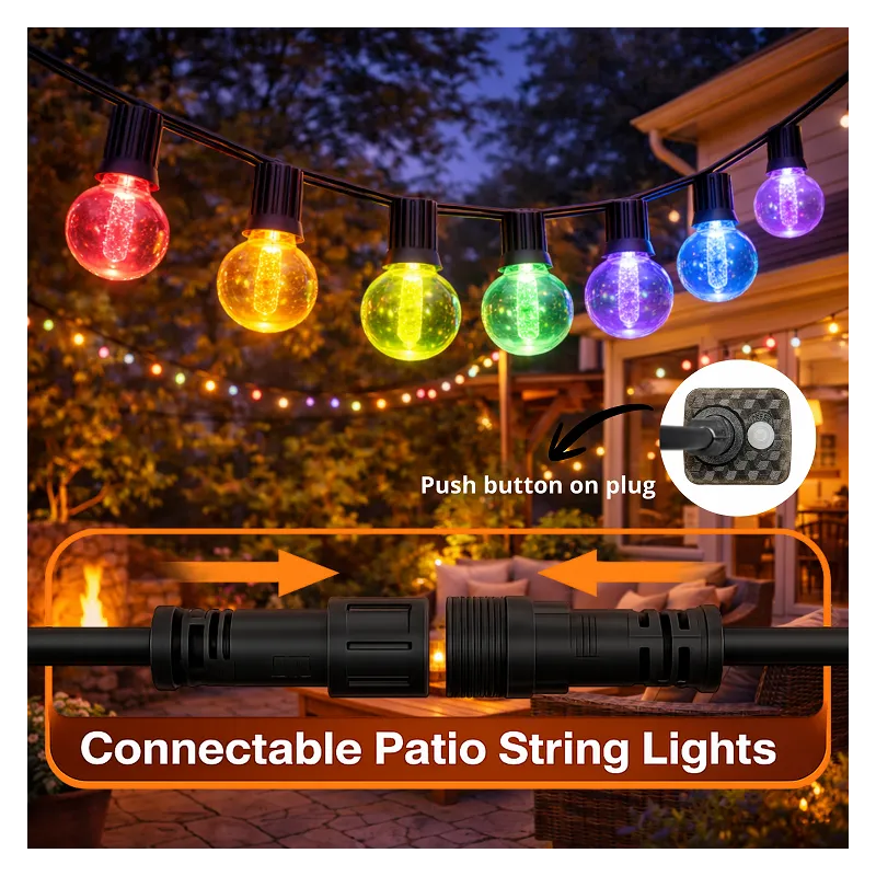 Guirlande LED RGBW 15 ampoules 7,5 m 220V – Éclairage extérieur multicolore pour terrasse et jardin