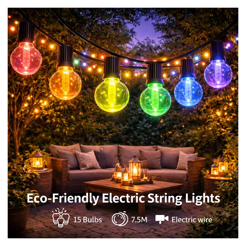 Guirlande LED RGBW 15 ampoules 7,5 m 220V – Éclairage extérieur multicolore pour terrasse et jardin